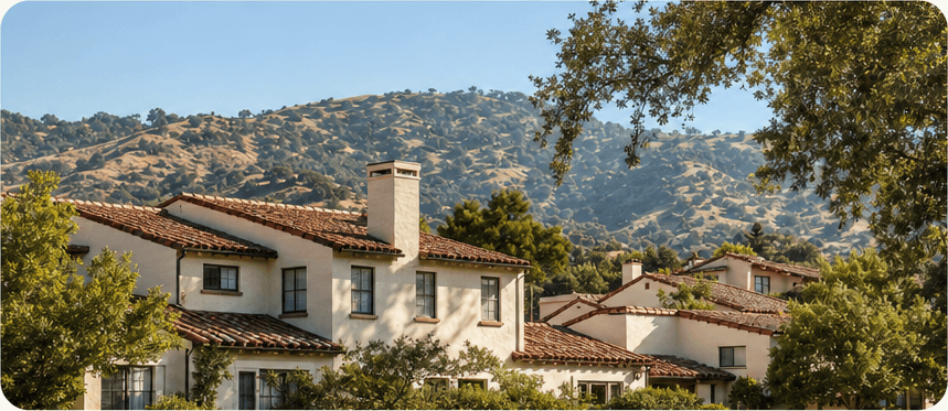 California homes surrounded by mature neighborhood planting